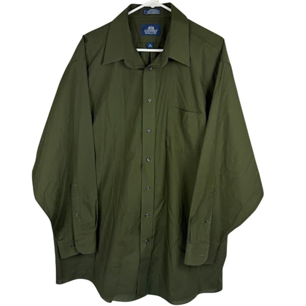 Stafford Wrinkle Free Broadcloth Dress Shirt Olive Green 18 34/35